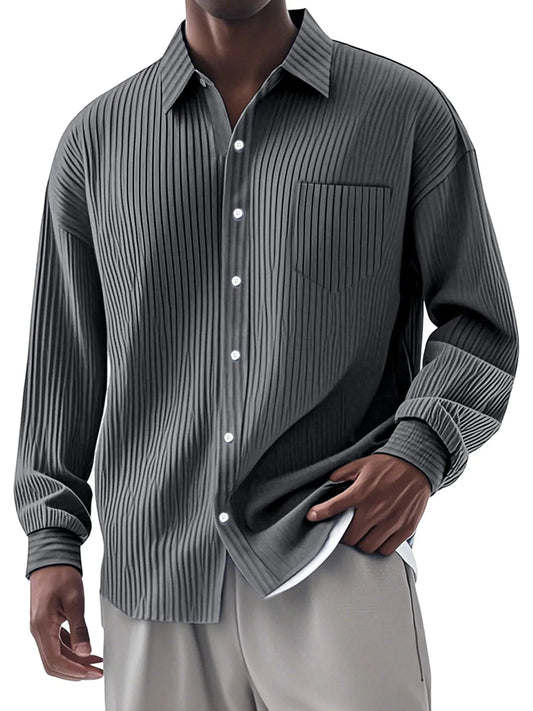 CLEARANCE SALE🔥Men's Casual Simple Vertical Pit Strip Long-sleeved Lapel Shirt